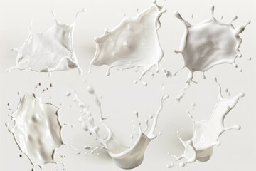 Poster - Close-up view of milk splashes on a white surface, suitable for use in food-related or design concepts