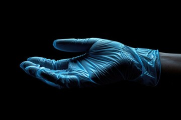 Poster - A person wears a blue glove and holds an unknown object in their hand, details not visible