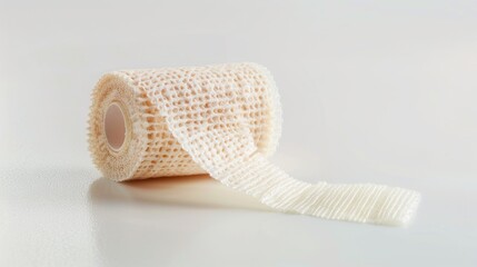 Aufkleber - A roll of white crochet fabric on a clean surface, ideal for craft and DIY projects