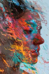 Poster - A woman with colorful paint on her face, suitable for use in cultural or festival-themed contexts