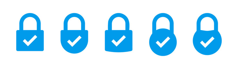 Wall Mural - padlock with check mark icon set