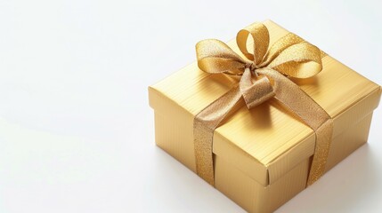 Poster - A beautifully presented gold gift box tied with a golden ribbon, ideal for special occasions and celebrations