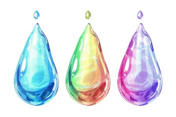 Poster - A close-up shot of three water droplets with different colors, likely used for scientific or educational purposes