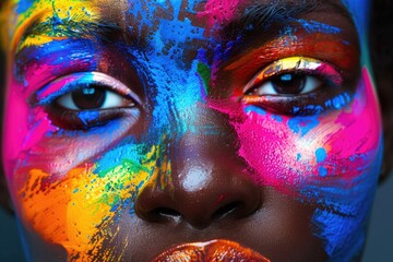 Sticker - Close-up portrait of a woman with colorful face paint