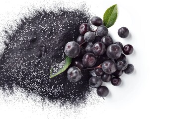 Aufkleber - A pile of black grapes sits next to a pile of powder, providing a dramatic contrast between the two