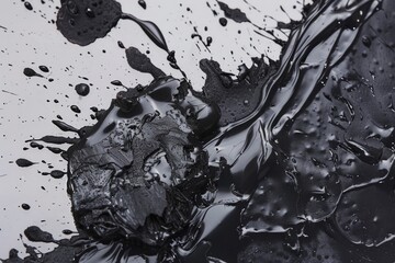 Poster - A black and white photograph of a rock partially submerged in water, with ripples and reflections