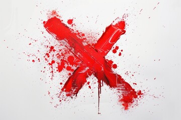 Poster - A red paint splattered cross on a white surface, suitable for use in various contexts such as art projects, graphic design, or as an icon