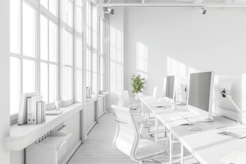 Poster - A room filled with desks and computers, ideal for office or workspace scenes