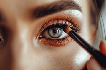 Wall Mural - A close-up shot of a woman's eye with a mascara brush in use, great for beauty or cosmetics related content