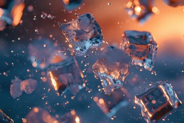 Poster - A collection of ice cubes suspended in mid-air, with no visible container or support