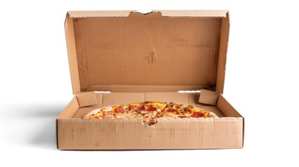 Aufkleber - Freshly baked pizza in a cardboard box on a white surface, perfect for delivery or takeout