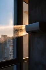 Poster - Water spray from air conditioner unit through window
