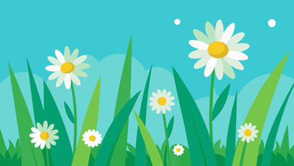 Sticker - meadow with flowers Vector Illustration 