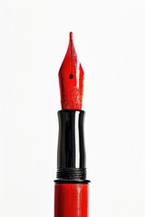Poster - A single red fountain pen resting on a clean white background, perfect for illustrating writing or creative concepts
