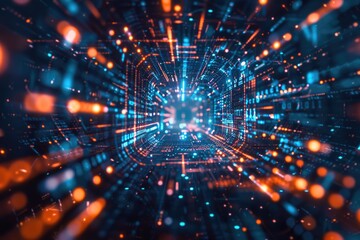 Aufkleber - Abstract illustration of a tunnel with blue and orange colors, suitable for use in futuristic or technology-related designs