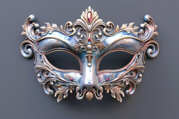 Poster - A close-up of a silver mask on a gray background