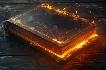 Poster - A burning book on a wooden table