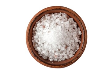 Poster - A bowl filled with sea salt sits on a clean white background, perfect for food or product photography