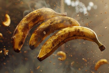 Aufkleber - A group of bananas flying through the air