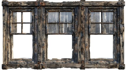 Poster - Vintage-style window with three panes of glass and wooden frame, suitable for historical or rustic-themed designs