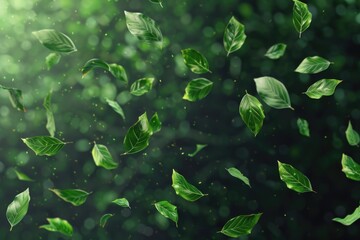 Poster - A cluster of green leaves floating in mid-air