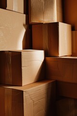 Poster - A stack of storage containers standing tall, with labels and handles visible