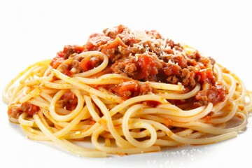 Wall Mural - Spaghetti with meat sauce on a white background