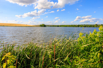 Wall Mural - A body of water with a cloudy sky in the background