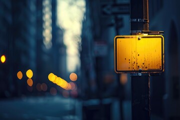 Poster - A yellow street sign sitting on the side of a road, perfect for use in traffic or travel related contexts