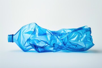 Poster - A single blue plastic bottle sits on a white surface