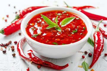 Wall Mural - Sweet chili sauce on a white backdrop