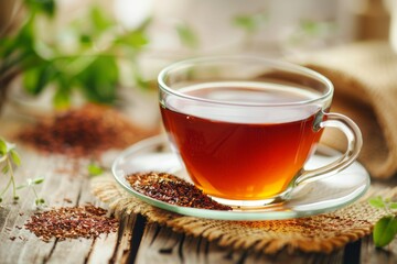 Poster - Tasty rooibos tea on wooden table