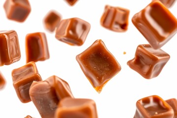 Sticker - Toffee and caramel candy falling on white background with clipping path