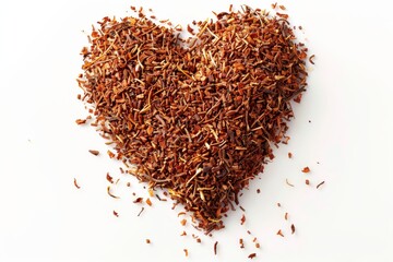 Wall Mural - Top view of rooibos tea heart on white background