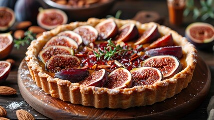 Sticker - gourmet desserts, enjoy the rich flavors of a fig and almond tart, a delicious mix of sweetness and nuttiness that will please your taste buds