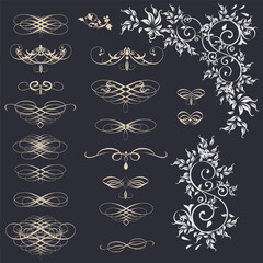 Wall Mural - collection of vector calligraphic elements, florals, flourishes and swirls