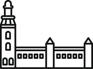 Sticker - Simple black and white line drawing of a medieval castle, suitable for travel and history themed content