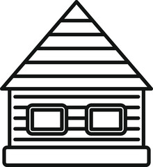 Poster - Line art icon of a small wooden bungalow featuring two square windows and a triangular roof