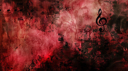 Clef and music notes against abstract goth music style dark red background