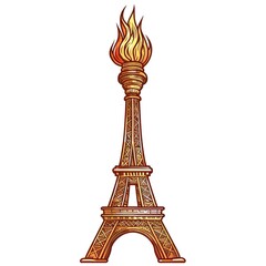 Wall Mural - Olympic Fire Logo Design. Symbol of the 2024 Summer Olympics, sport games concept. Olympic torch with Flame on the Eiffel Tower icon in Paris, France. Illustration isolated on white background