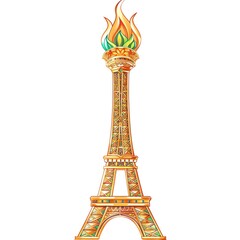 Wall Mural - Olympic Fire Logo Design. Symbol of the 2024 Summer Olympics, sport games concept. Olympic torch with Flame on the Eiffel Tower icon in Paris, France. Illustration isolated on white background