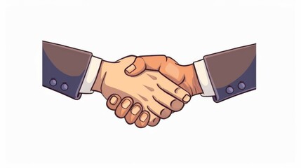 A cartoon-styled handshake illustration showing two hands clasped together, representing formal agreement, business partnership, and cooperation in a playful visual format.