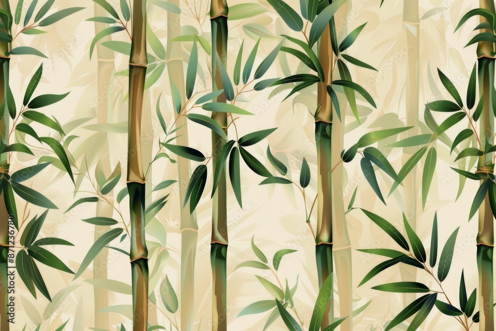 Background featuring stylized bamboo stalks and leaves, with intricate ...