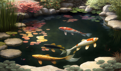 Wall Mural - Colorful koi fish swimming in the lake