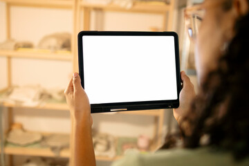 Person Holding Tablet with Blank Screen, Mockup