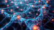 © EJManzaneque - A close up of a brain with many neurons and a few red dots.