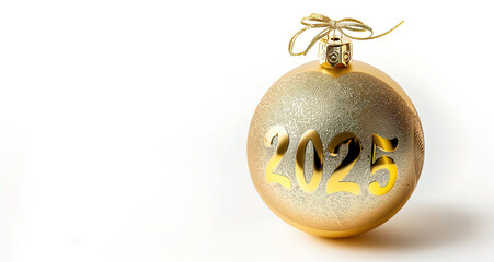 Wall Mural - Golden Christmas ornament with New Year 2025 isolated on white background