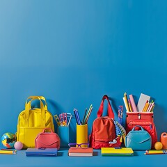 Wall Mural - Back to School Supplies with Colorful Backpacks