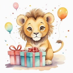 Wall Mural - lion and gift box