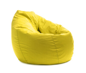 Wall Mural - One yellow bean bag chair isolated on white